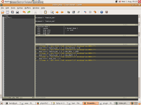 Vim debugging PHP screenshot